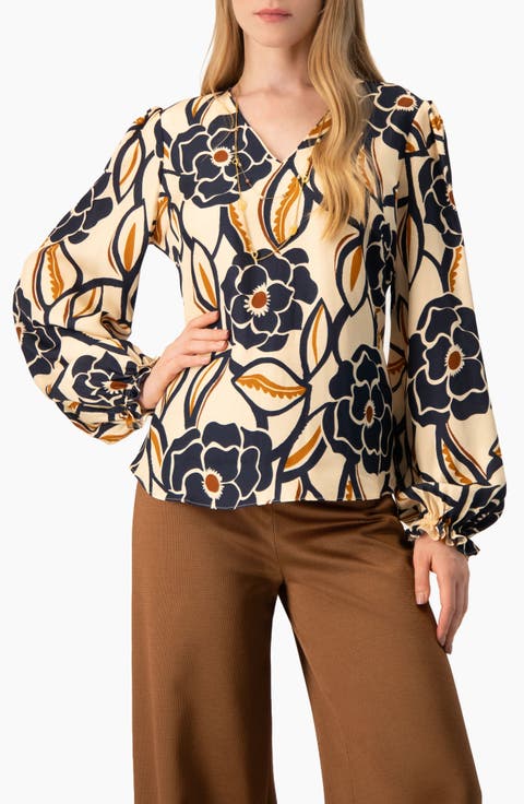Floral Print Bishop-Sleeve Blouse