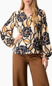 IVONNE Floral Print Bishop-Sleeve Blouse