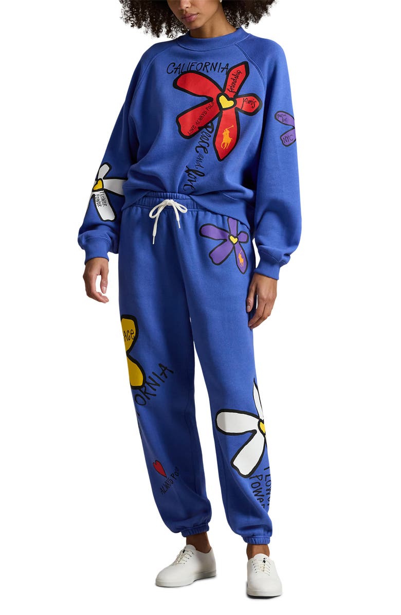 Polo Ralph Lauren Flower Graphic Cotton Blend Joggers, Alternate, color, Indigo Sky