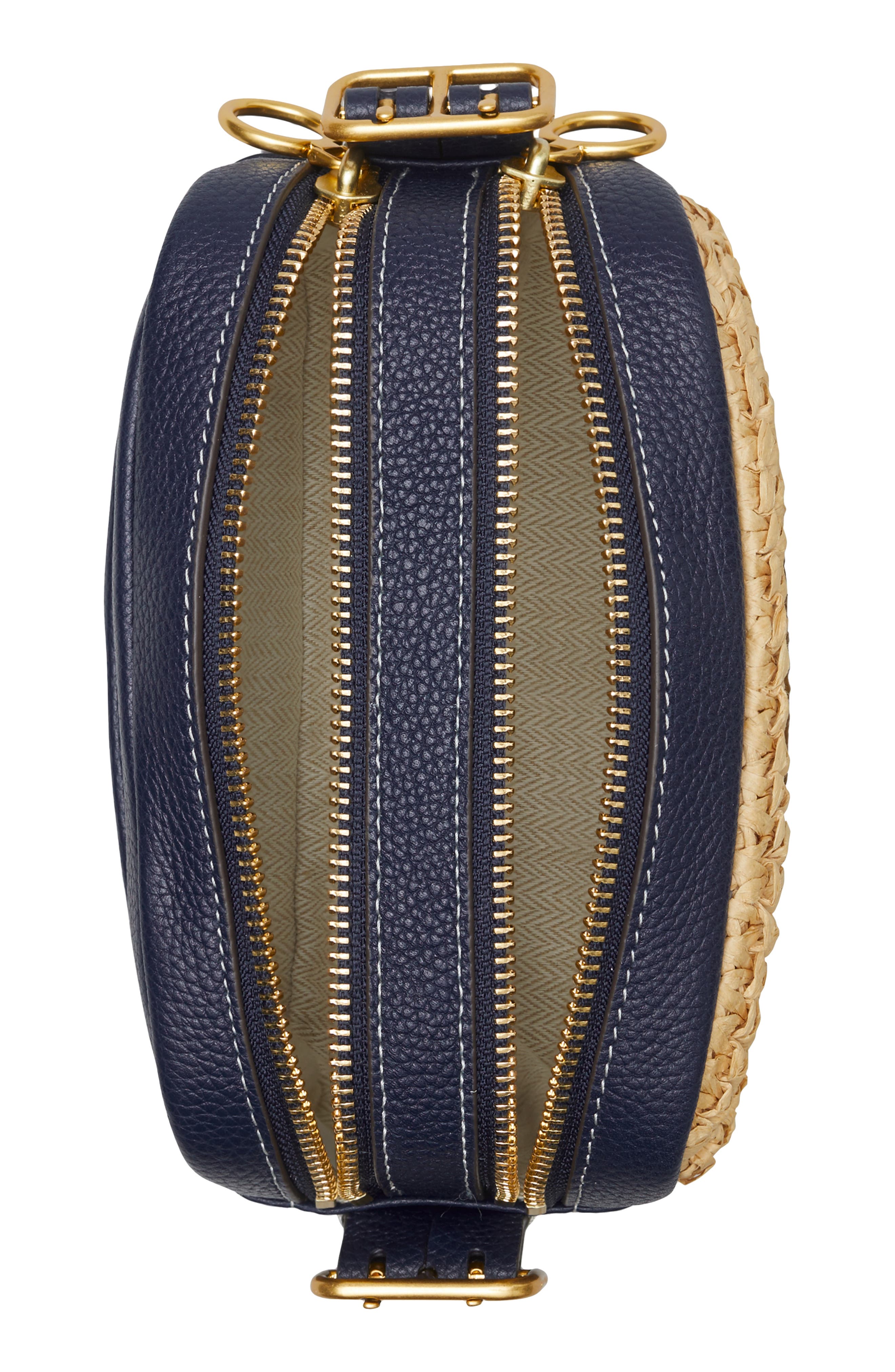 Tory Burch Perry Bombé Mini Straw Crossbody Bag, Alternate, color, 