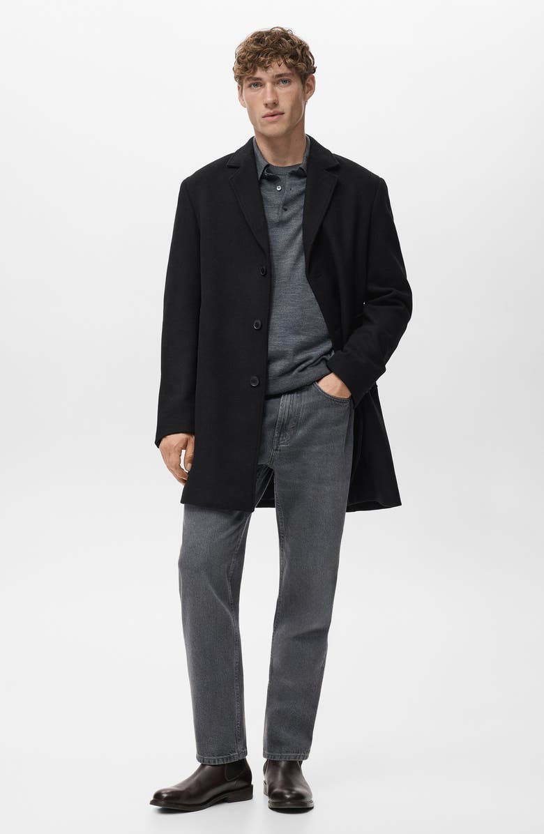 MANGO Wool Blend Single Breasted Coat, Alternate, color, Black