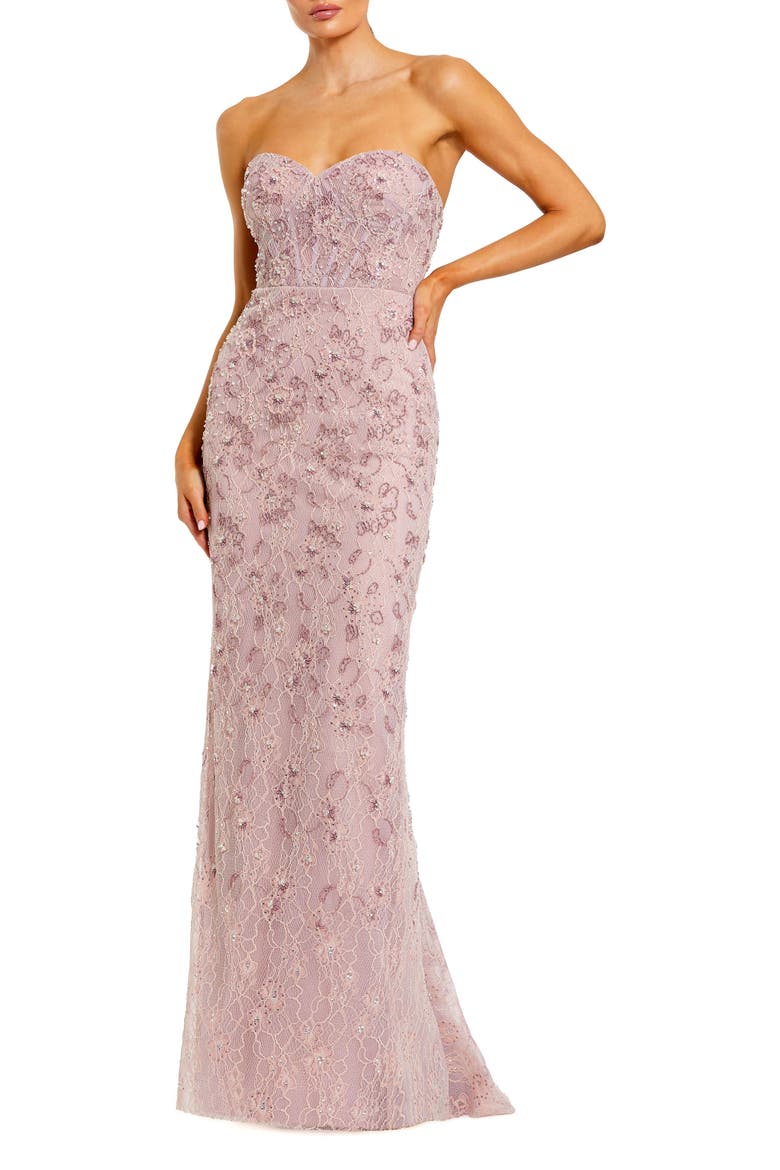 Beaded Strapless Bustier Gown With Satin Rose Cape, Main, color, Rose