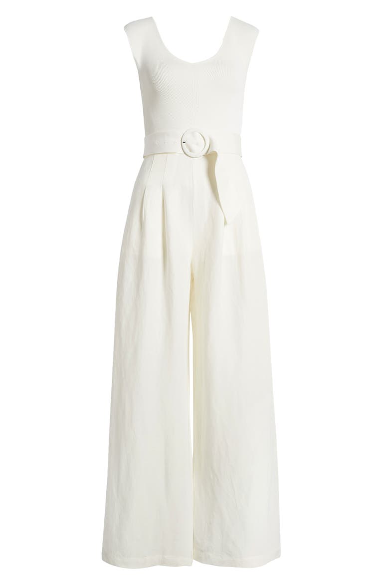 Tabbia Mixed Media Wide Leg Jumpsuit, Alternate, color, WHITE