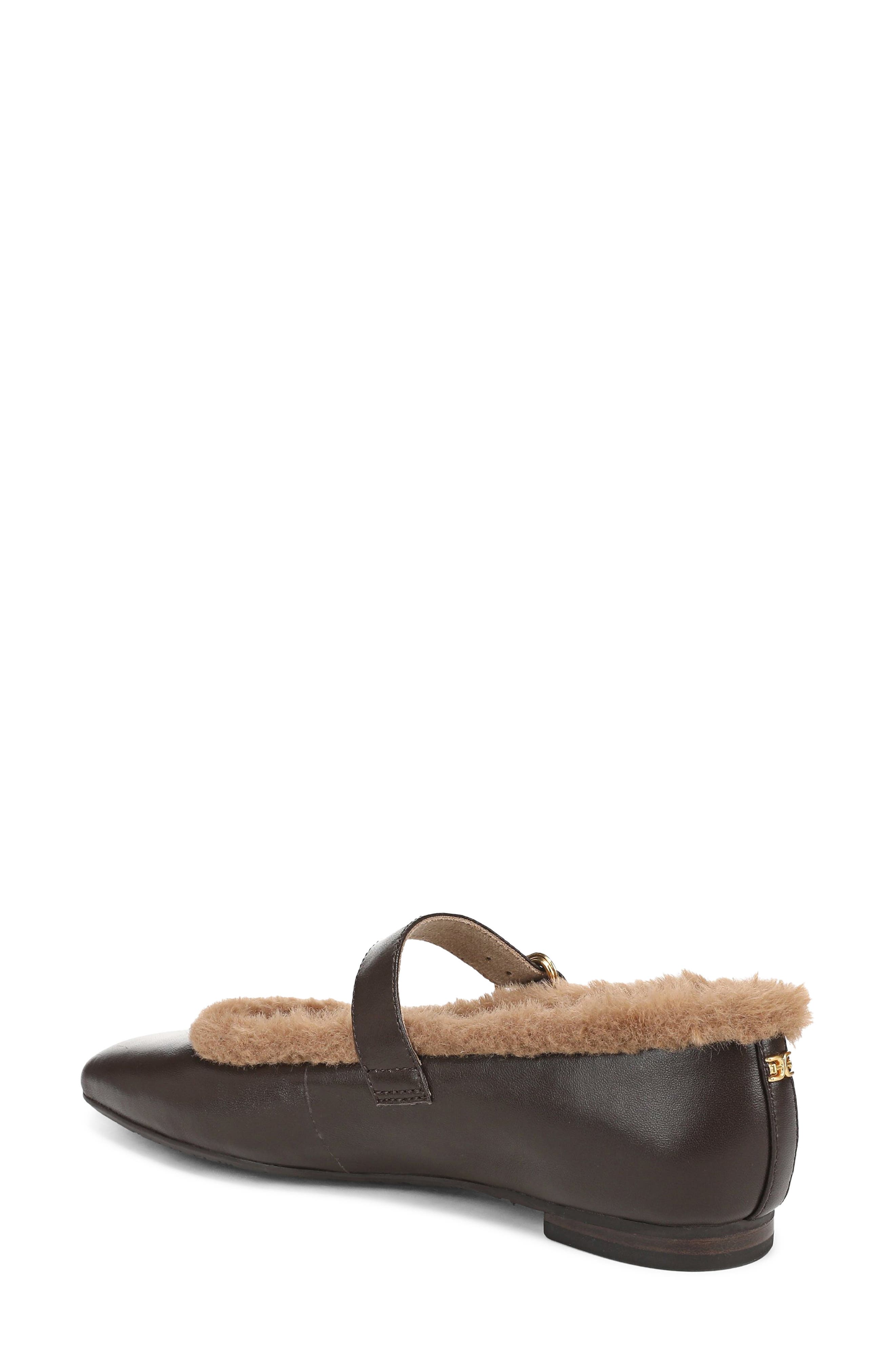 Michaela Faux Fur Trim Mary Jane Flat, Alternate, color, CAFE NOIR