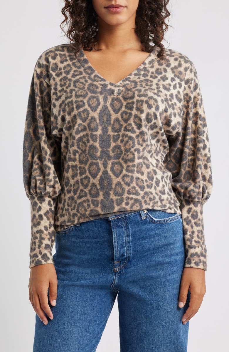 Loveappella Brushed Jersey Top, Main, color, Brown