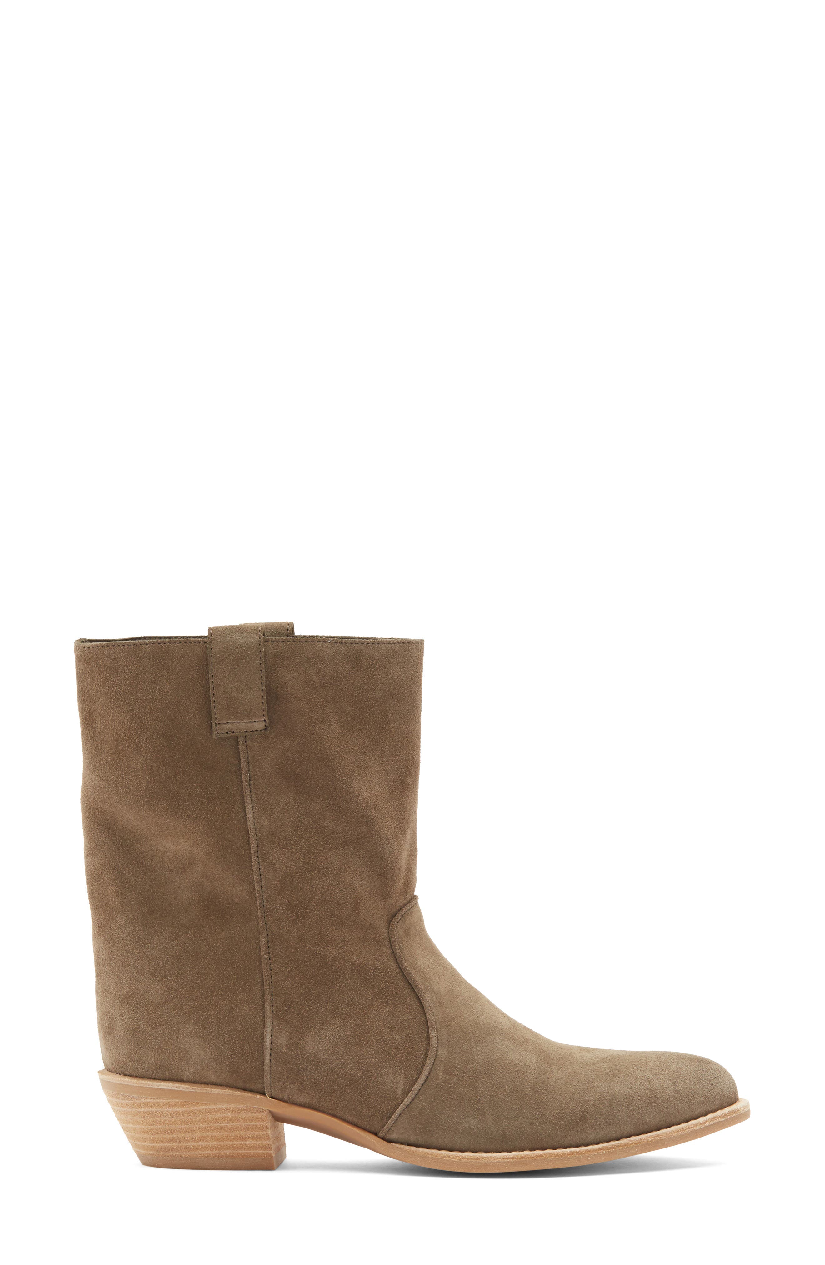 Jeffrey Campbell Busca Suede Pointy Toe Boot, Alternate, color, Khaki Suede Natural Stack