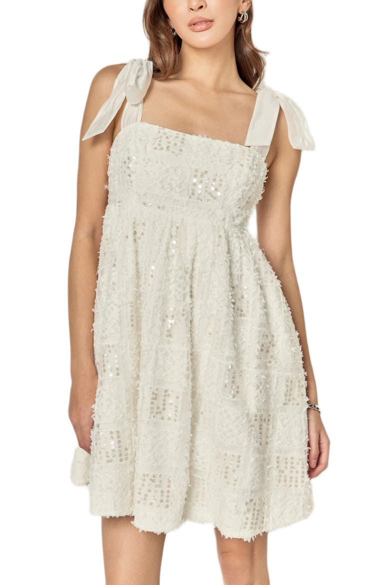 Sequin Empire Waist Minidress, Alternate, color, WHITE
