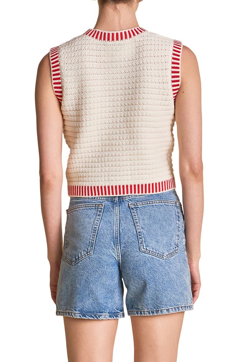 Ribbed Border Sweater Tank, Alternate, color, CREAM/ RED