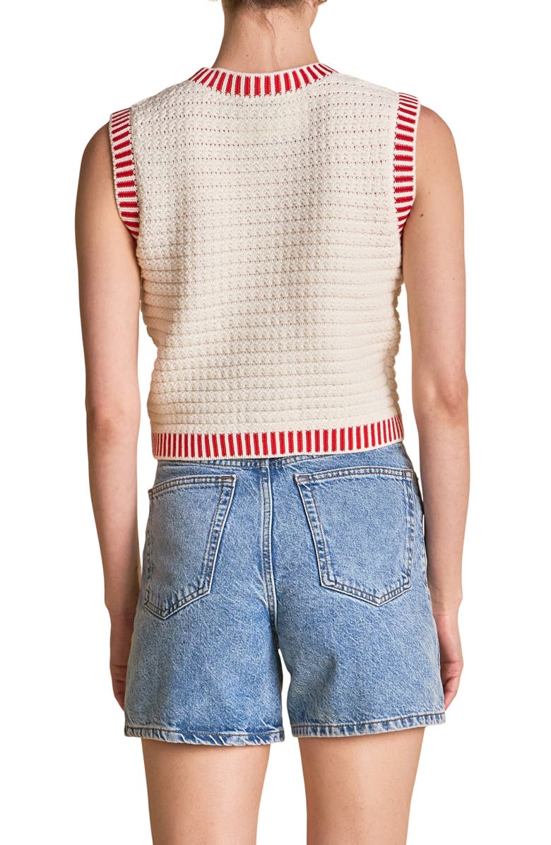 Endless Rose Ribbed Border Sweater Tank, Alternate, color, Cream/ Red