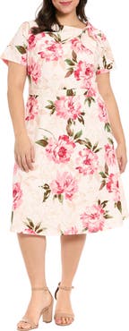 London Times Tie Neck Fit & Flare Dress