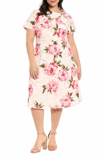 London Times Tie Neck Fit & Flare Dress