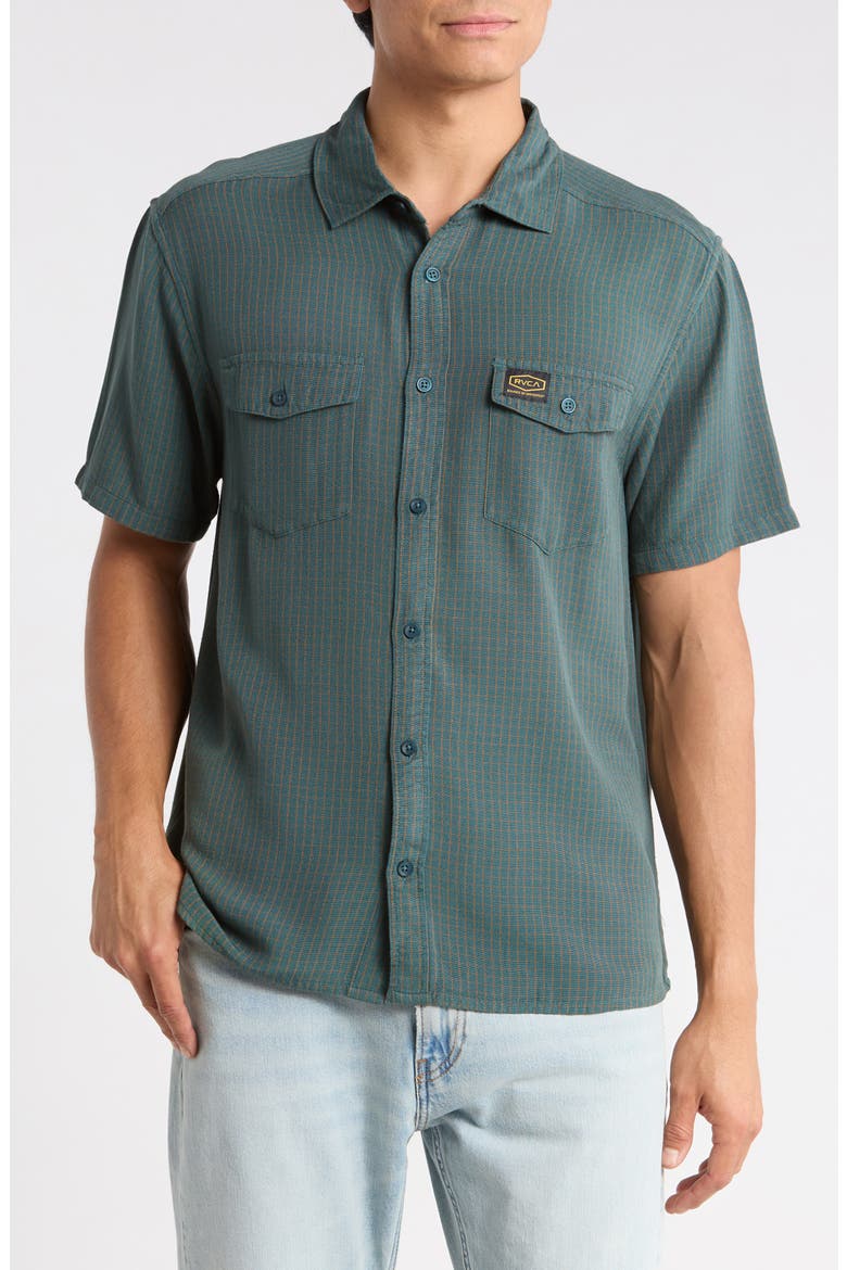 Exotica Stripe Short Sleeve Button-Up Shirt, Main, color, DUCK BLUE