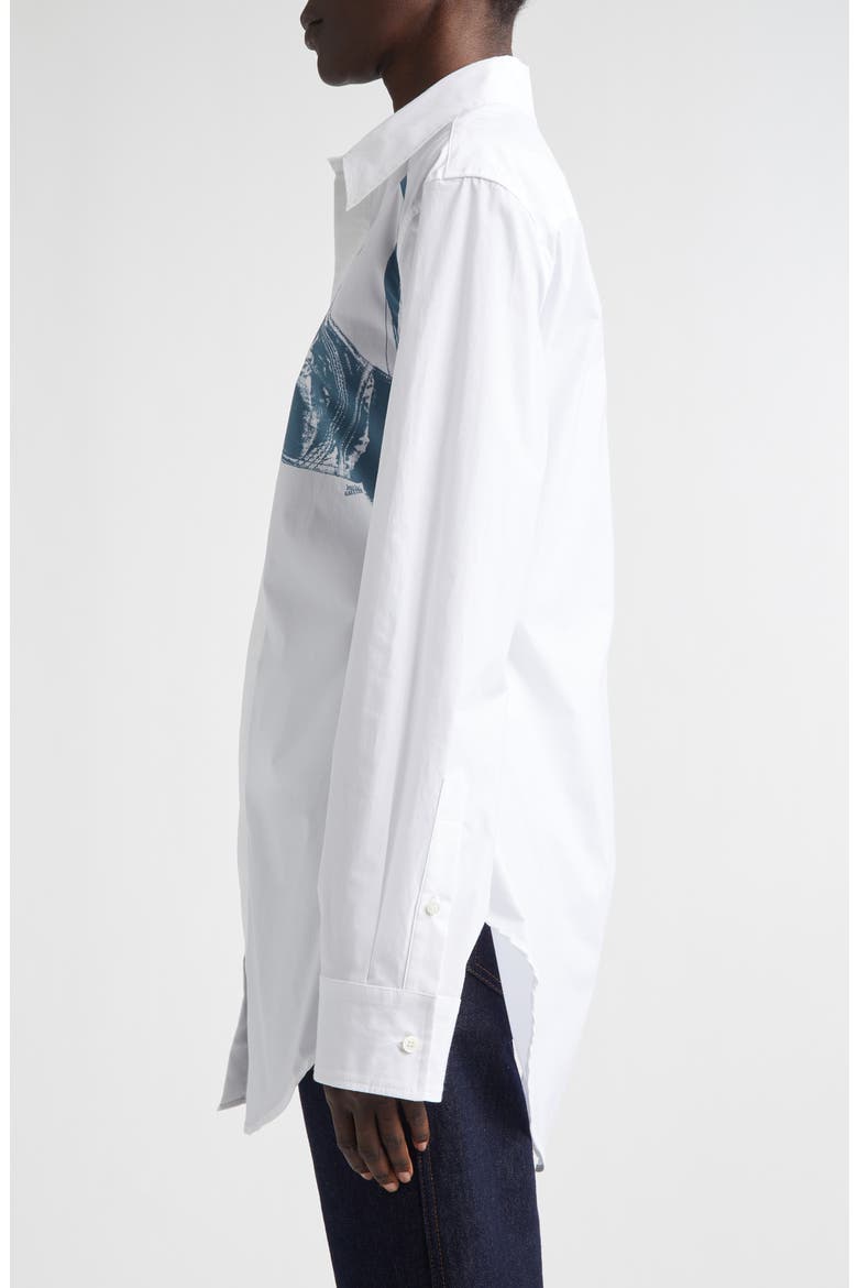 Scanned Bra Trompe l'Oeil Stretch Poplin Button-Up Shirt, Alternate, color, WHITE/ BLUE GREY