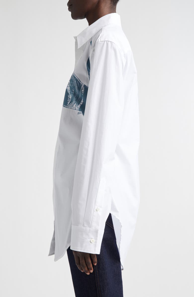 Jean Paul Gaultier Scanned Bra Trompe l'Oeil Stretch Poplin Button-Up Shirt, Alternate, color, White/ Blue Grey