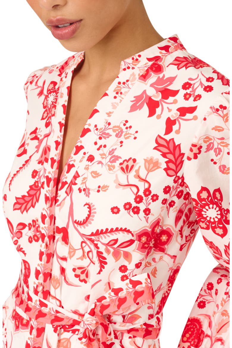 Floral Long Sleeve Cotton Romper, Alternate, color, WHITE/ CORAL MULTI
