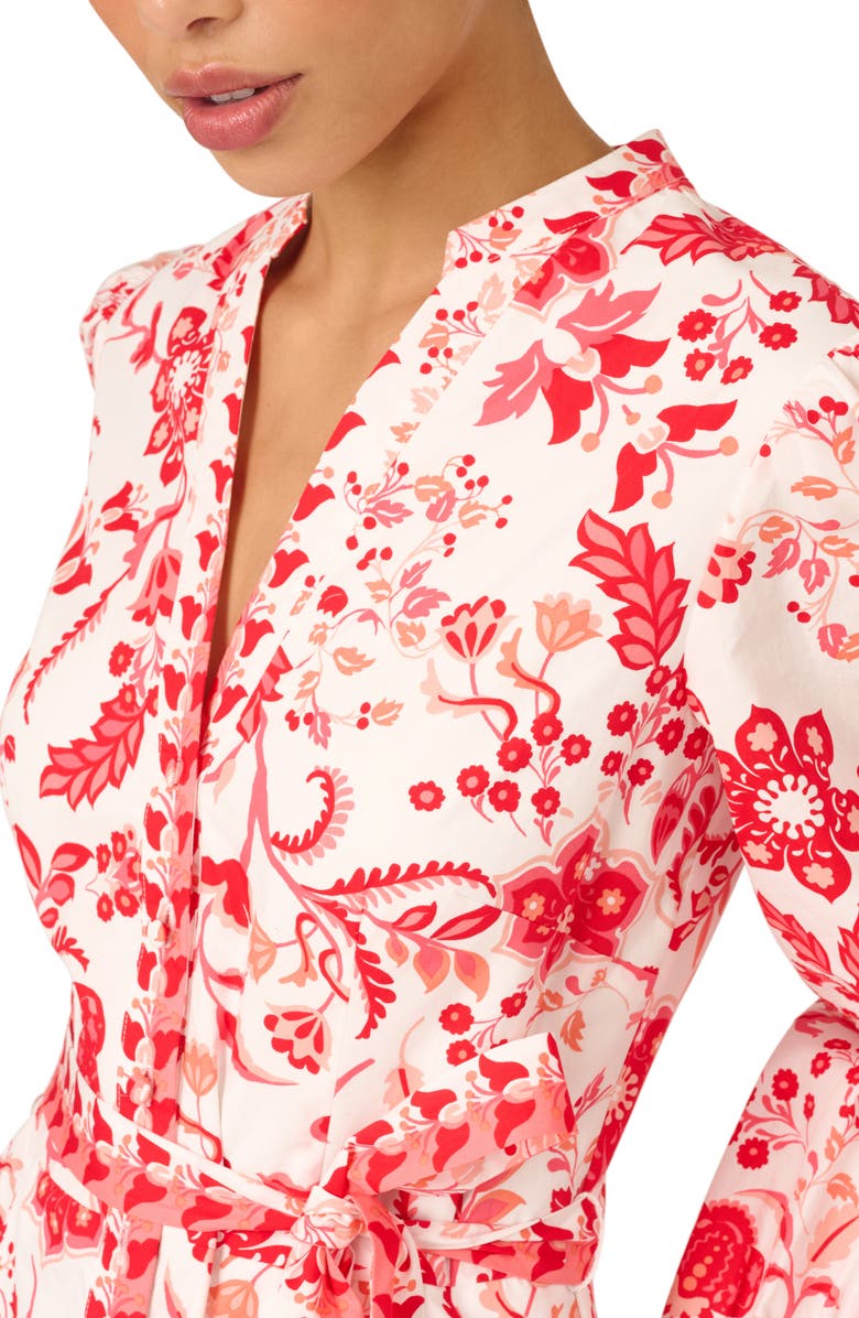 Adrianna Papell Floral Long Sleeve Cotton Romper, Alternate, color, White/ Coral Multi