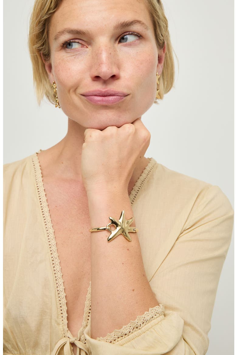 Gold-Tone Rigid Star Bangle Bracelet, Alternate, color, Gold