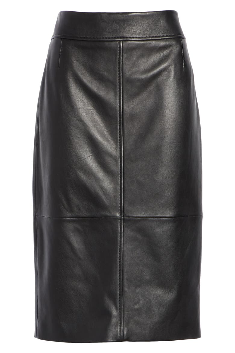 Selrita Lambskin Leather Pencil Skirt, Alternate, color, BLACK
