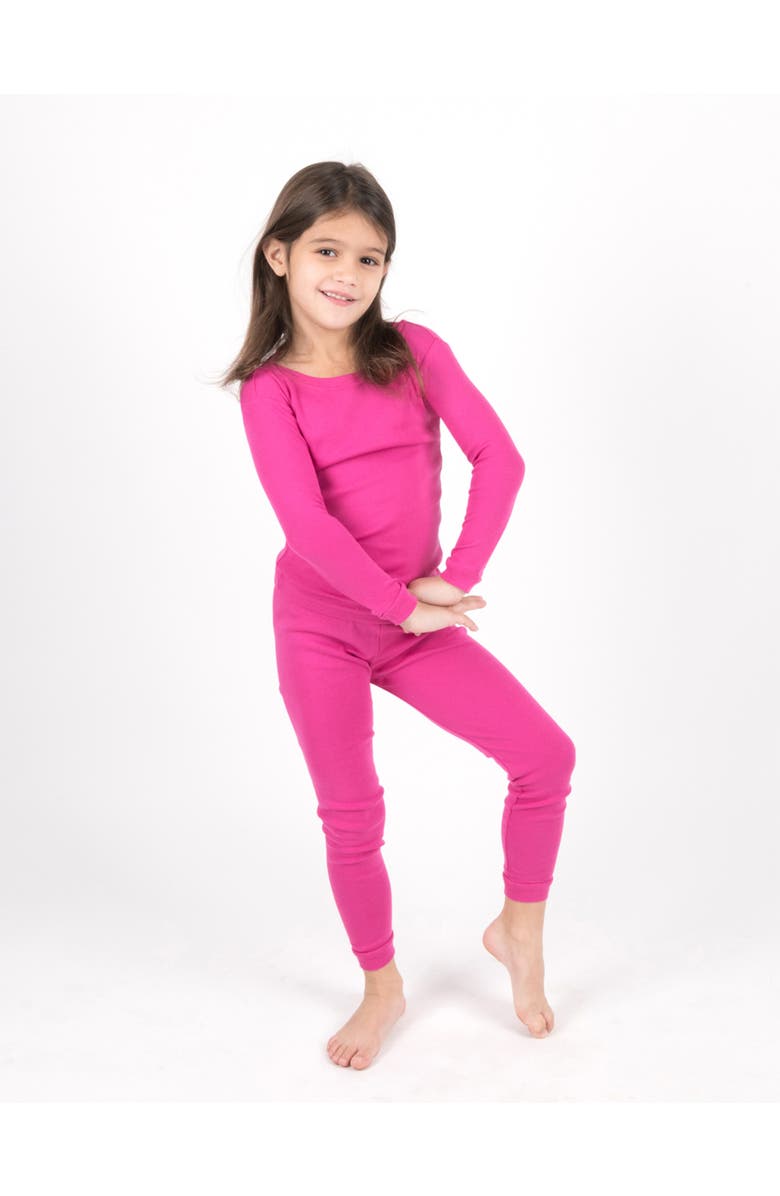 Leveret Kids Two-Piece Solid Cotton Matching Family Pajamas, Alternate, color, Hot Pink