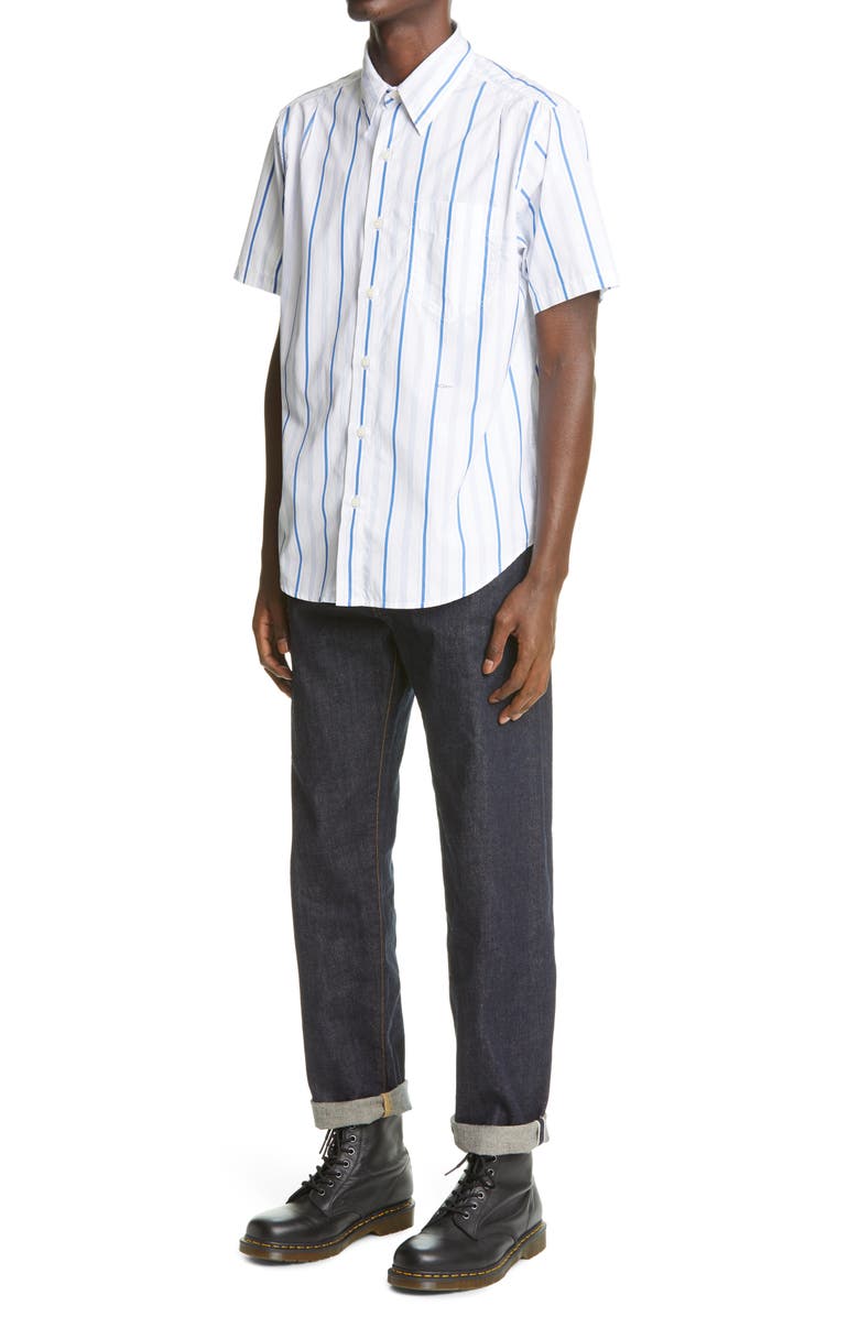 Noah Stripe Short Sleeve Cotton Button-Up Shirt, Alternate, color, 