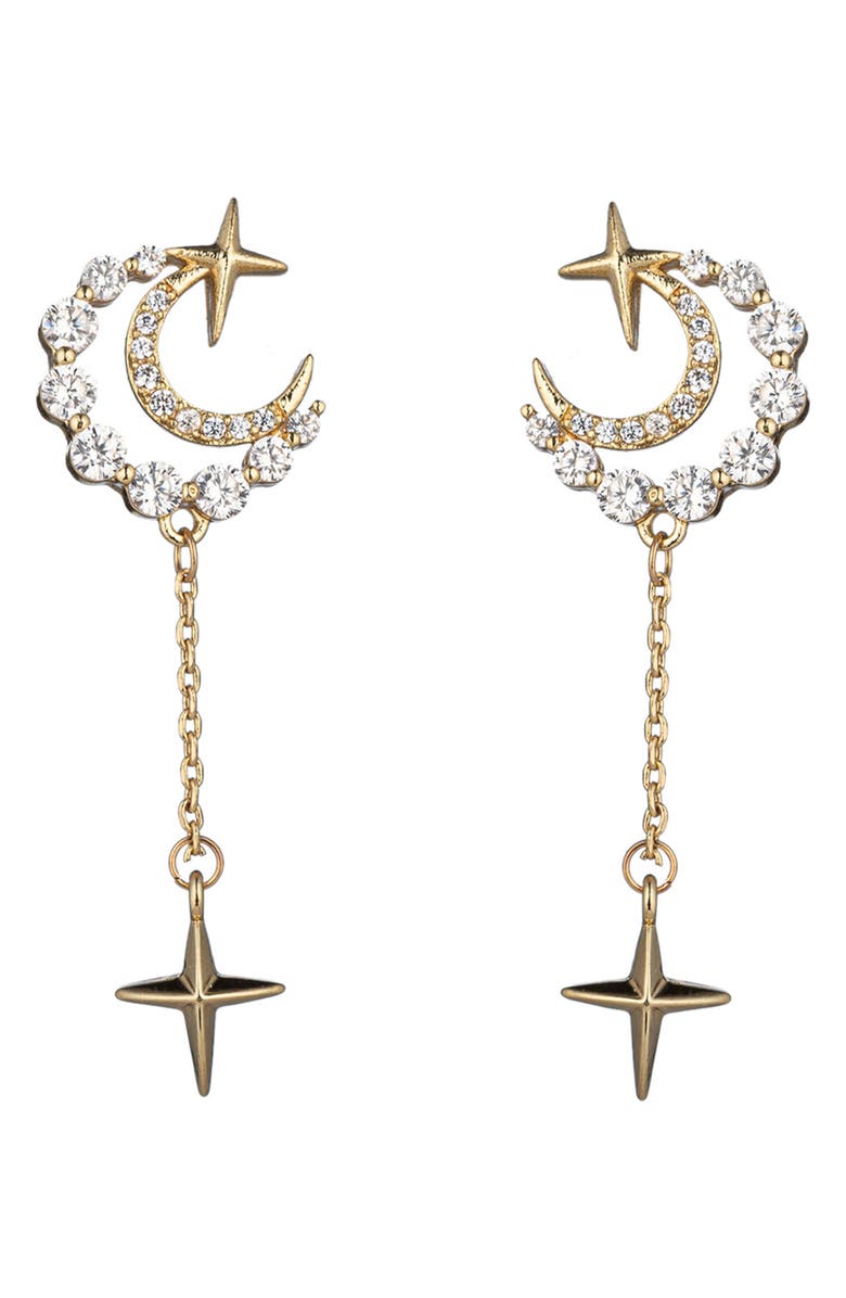 EYE CANDY LOS ANGELES Cubic Zirconia Moon & Star Drop Earrings, Main, color, Gold