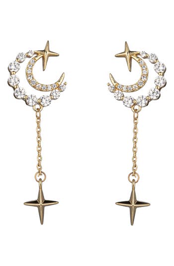 Eye Candy Los Angeles Cubic Zirconia Moon & Star Drop Earrings In Gold