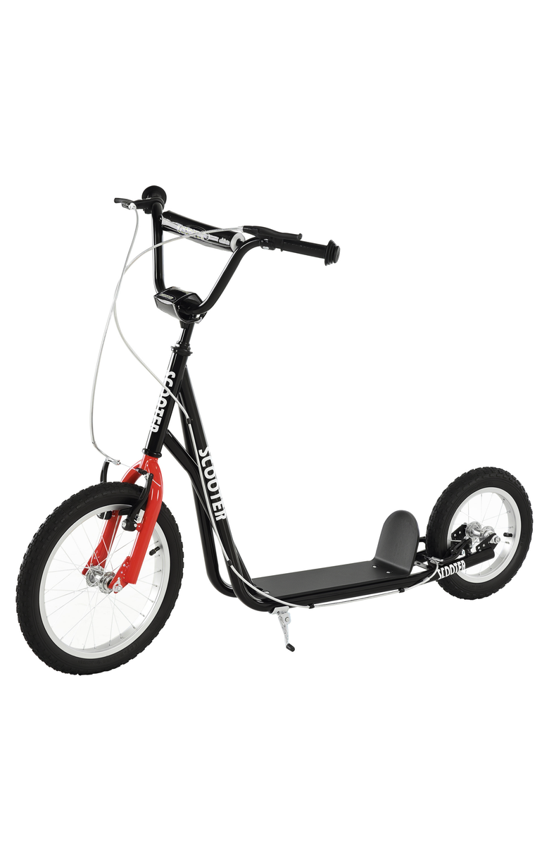 Aosom Teens Youth Kick Scooter with Adjustable Handlebar, Dual Brakes, Inflatable Wheels, Main, color, Black