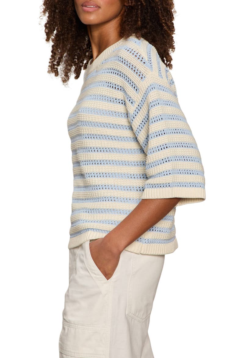 Elle Stripe Crochet Knit Sweater, Alternate, color, BLUE AURA/ COLLAGEN WHITE