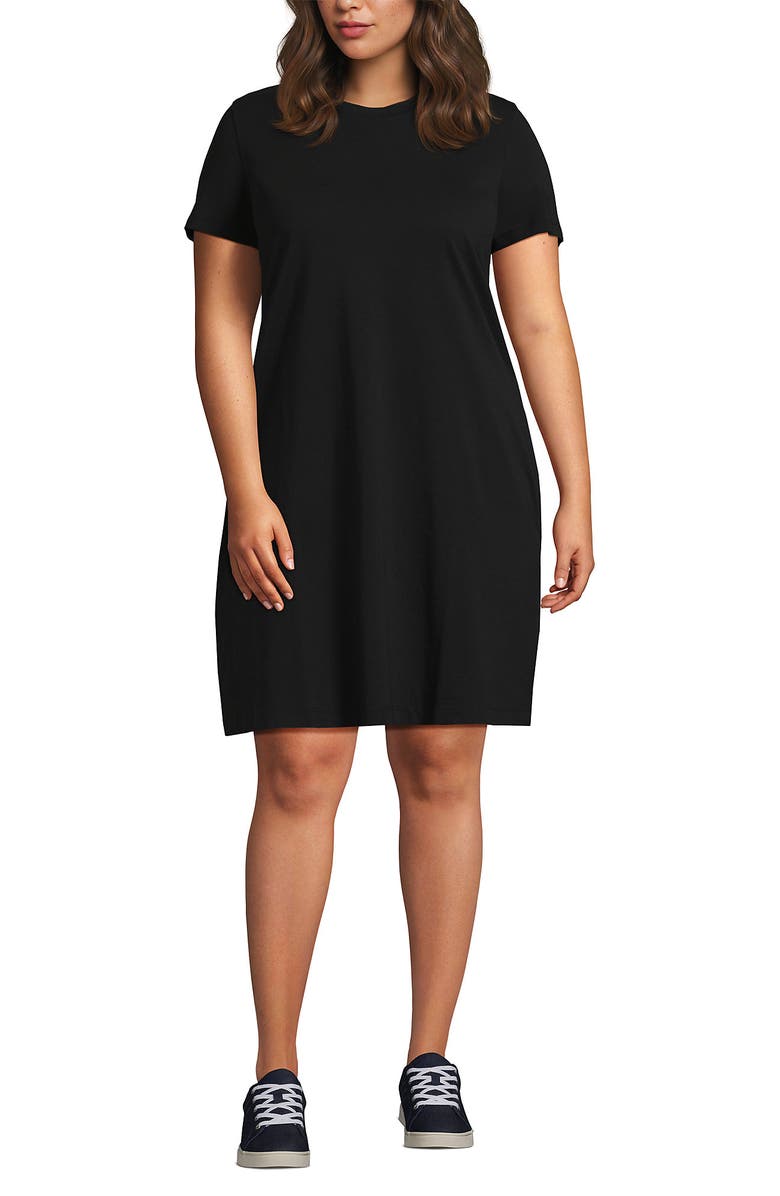 Lands' End Cotton Jersey Crew Neck T Shirt Dress, Main, color, Black