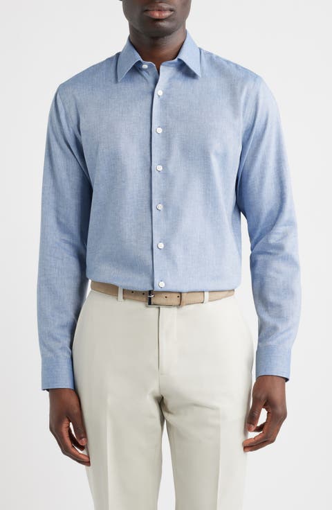 Trim Fit Premium Silk Herringbone Dress Shirt (Regular, Big & Tall)