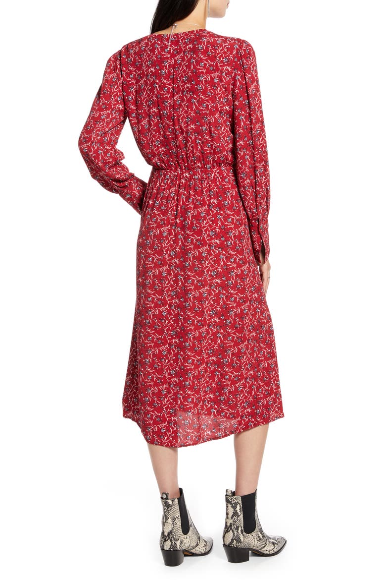 Blouson Midi Dress, Alternate, color, RED DAHLIA MINI VINE LILY