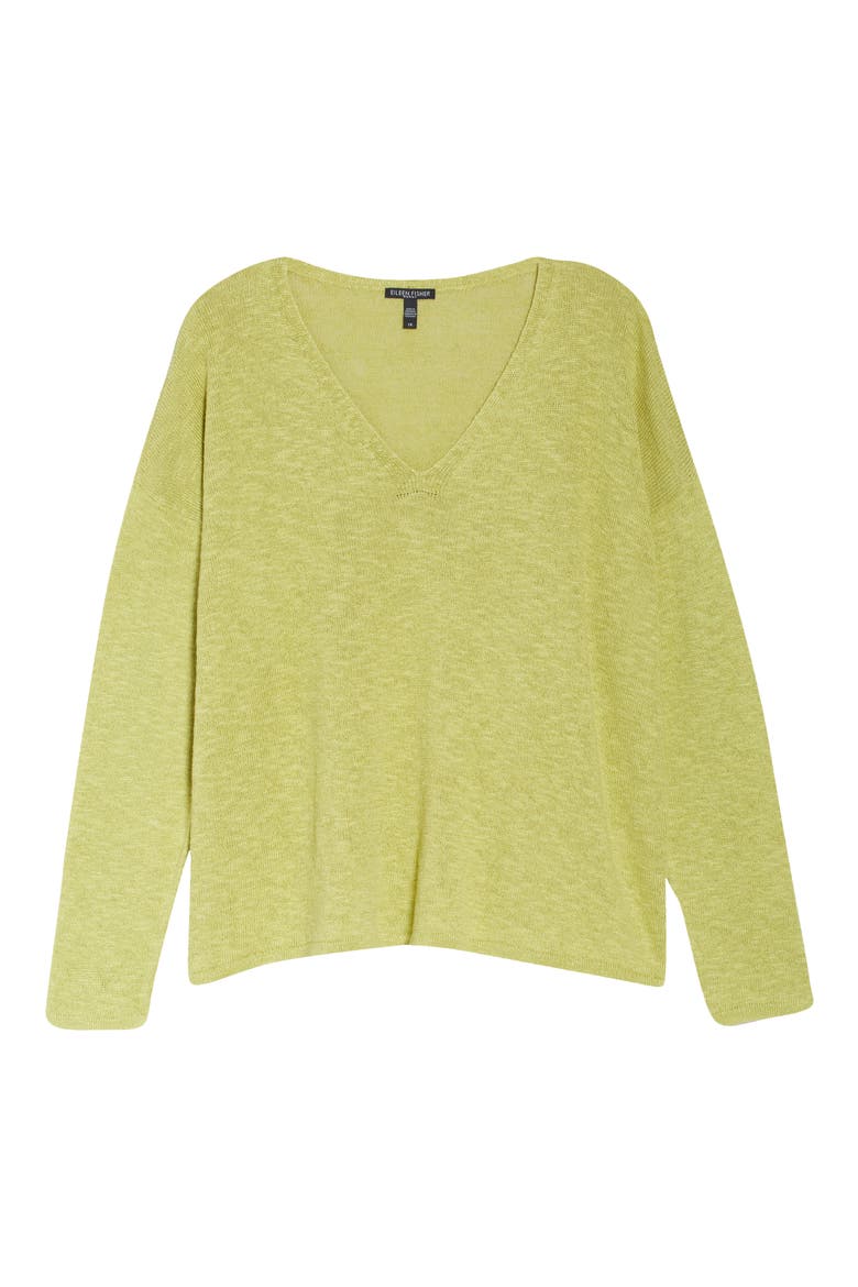 V-Neck Boxy Organic Cotton & Linen Sweater, Alternate, color, FIELD