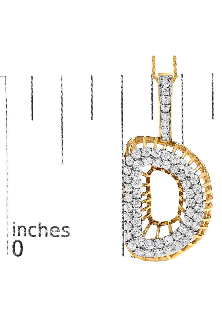 Men's 10K Yellow Gold 1 1/5 Cttw Diamond Letter D Initial Pendant Necklace, Alternate, color, Yellow Gold