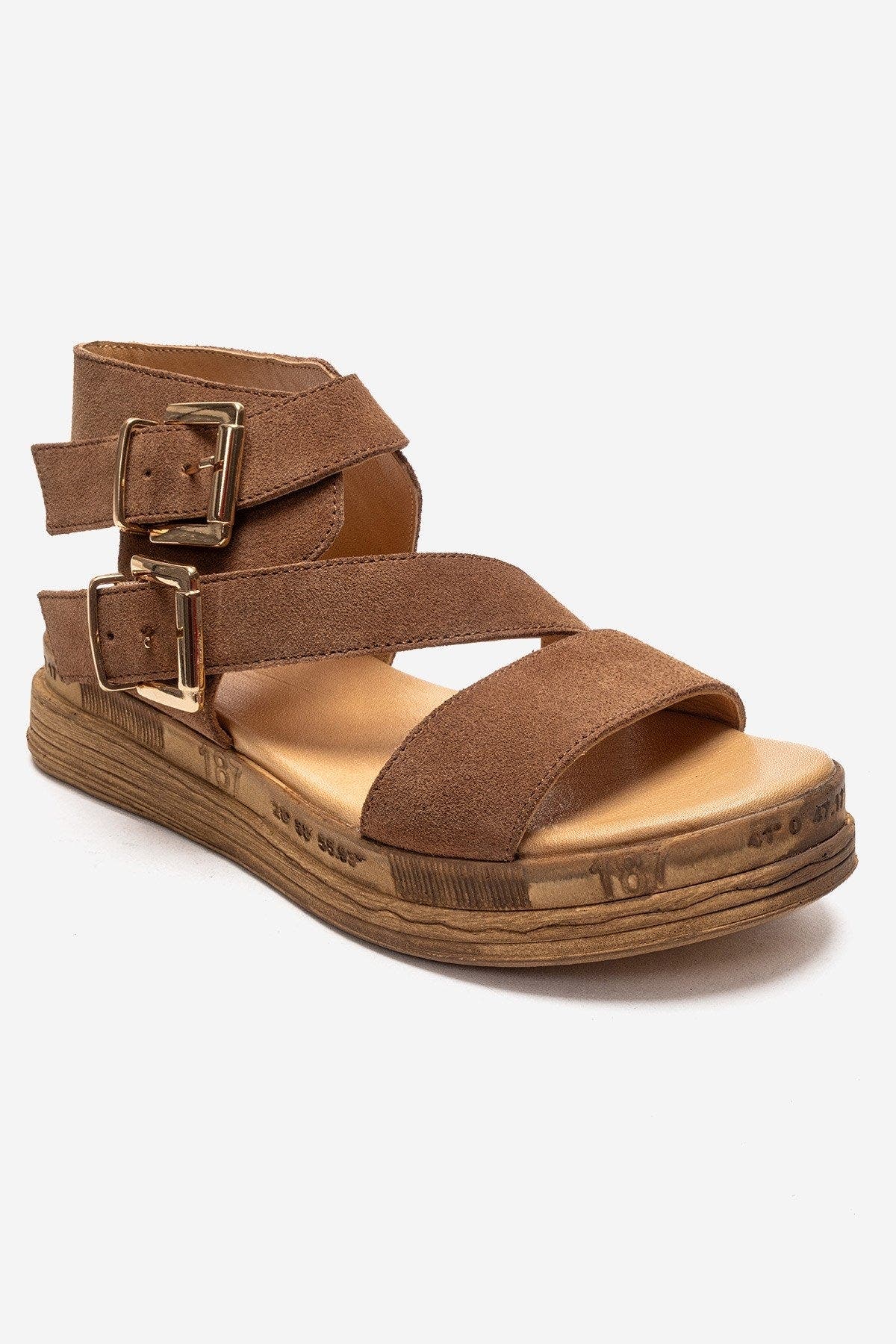 Forever & Always Shoes Lorentis Leather Double Buckle Sandal, Alternate, color, Cognac Suede