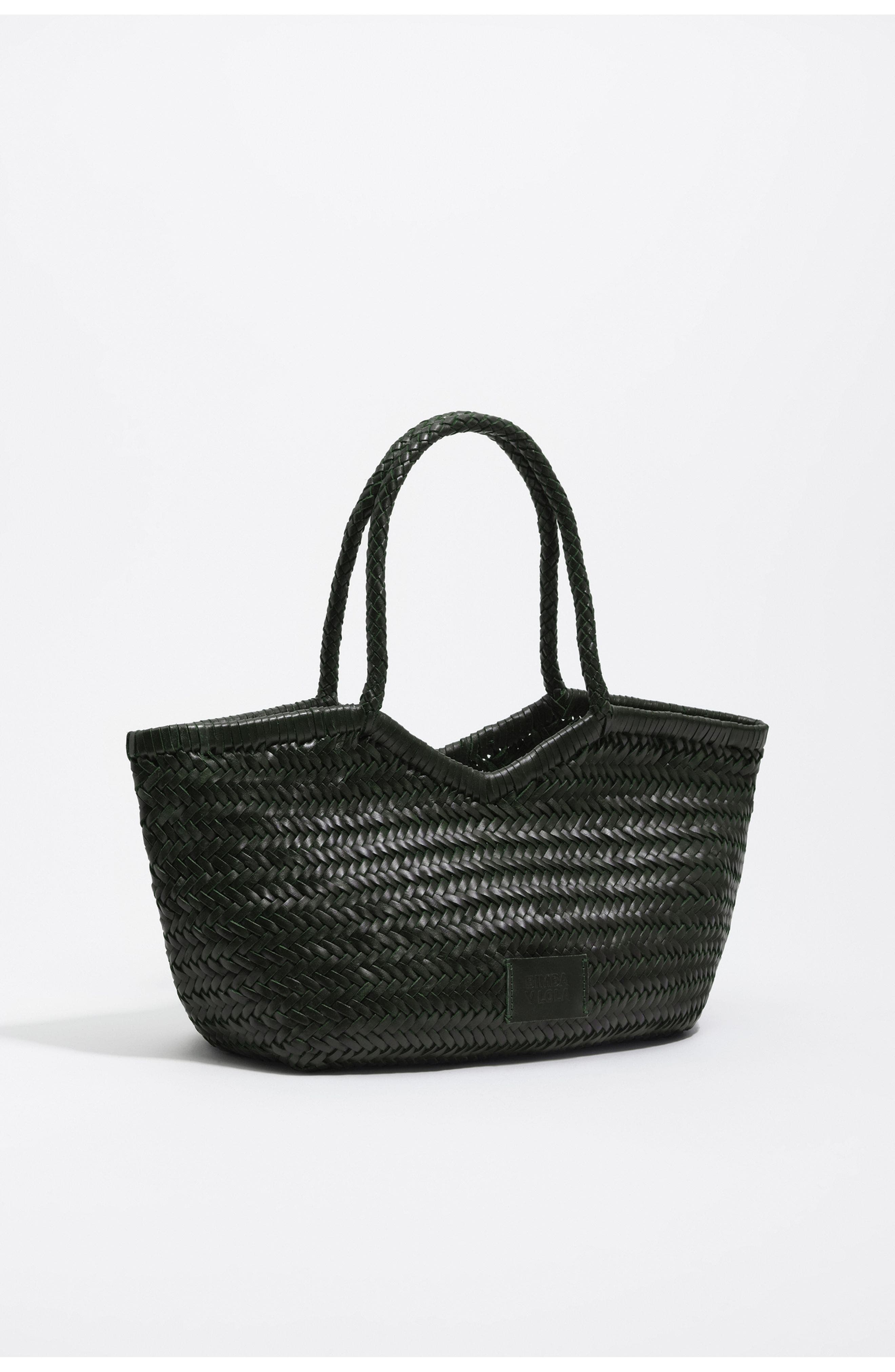 Bimba y Lola Large Braided Leather Shopper Bag, Main, color, Dark Green