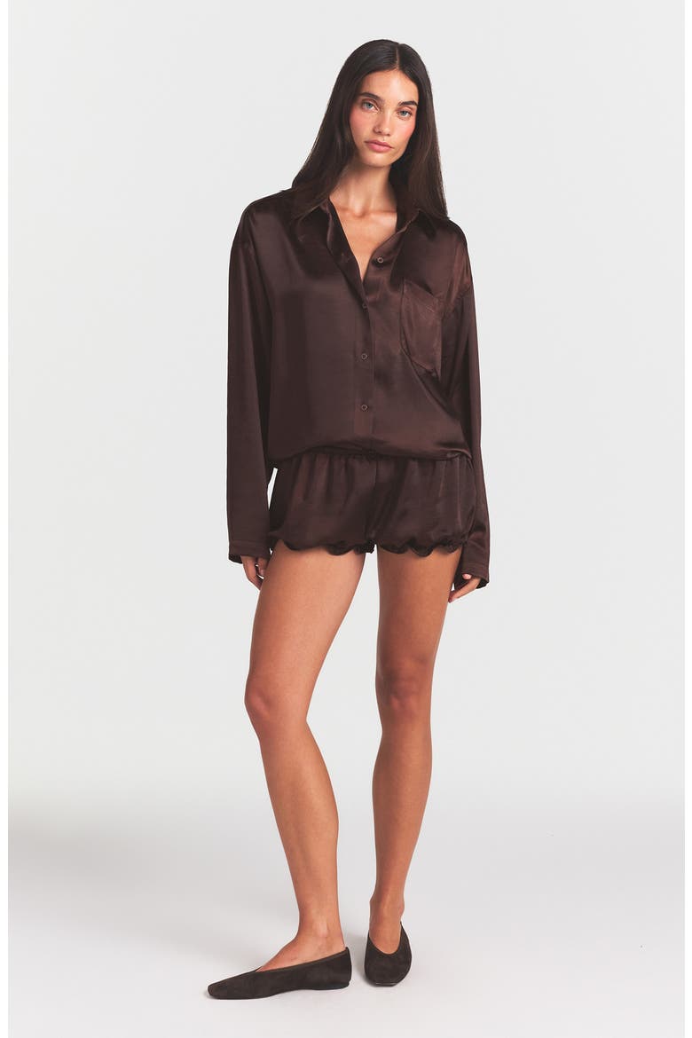 Lightweight Stretch Satin Button-Up Shirt, Alternate, color, ESPRESSO