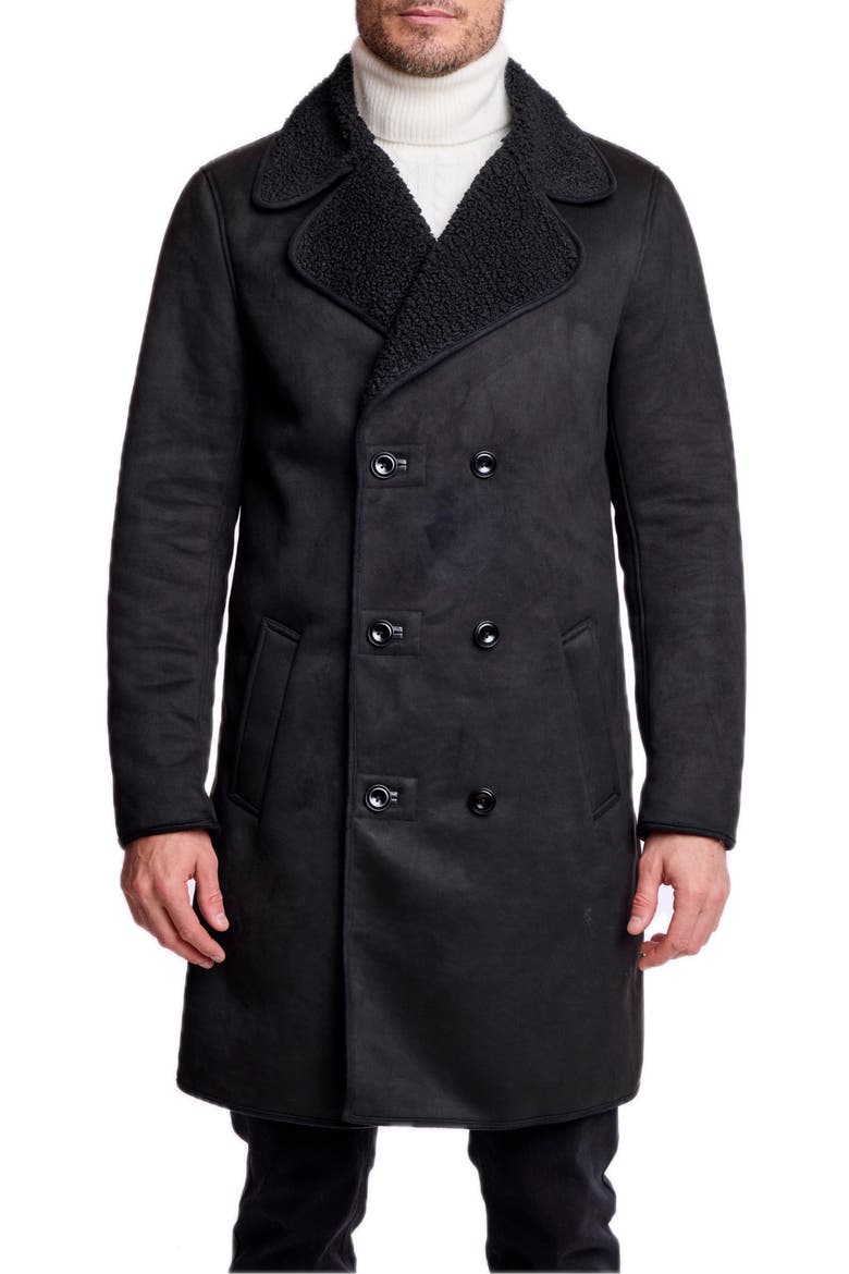Double Breasted Faux Shearling Lined Overcoat, Main, color, BLACKOUT