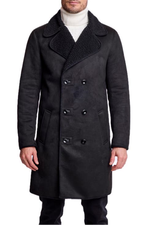 Double Breasted Faux Shearling Lined Overcoat