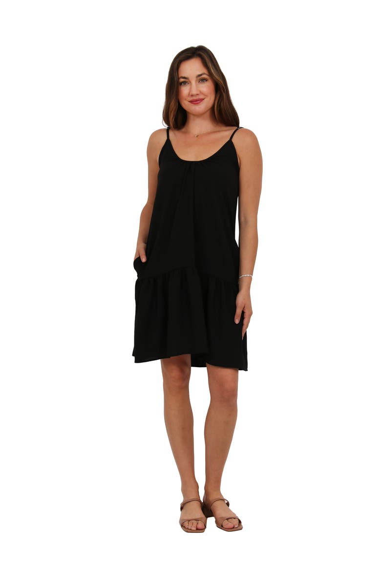 Womens Essential Scoop Neck Spaghetti Strap Pocket A-Line Mini Dress, Main, color, Black