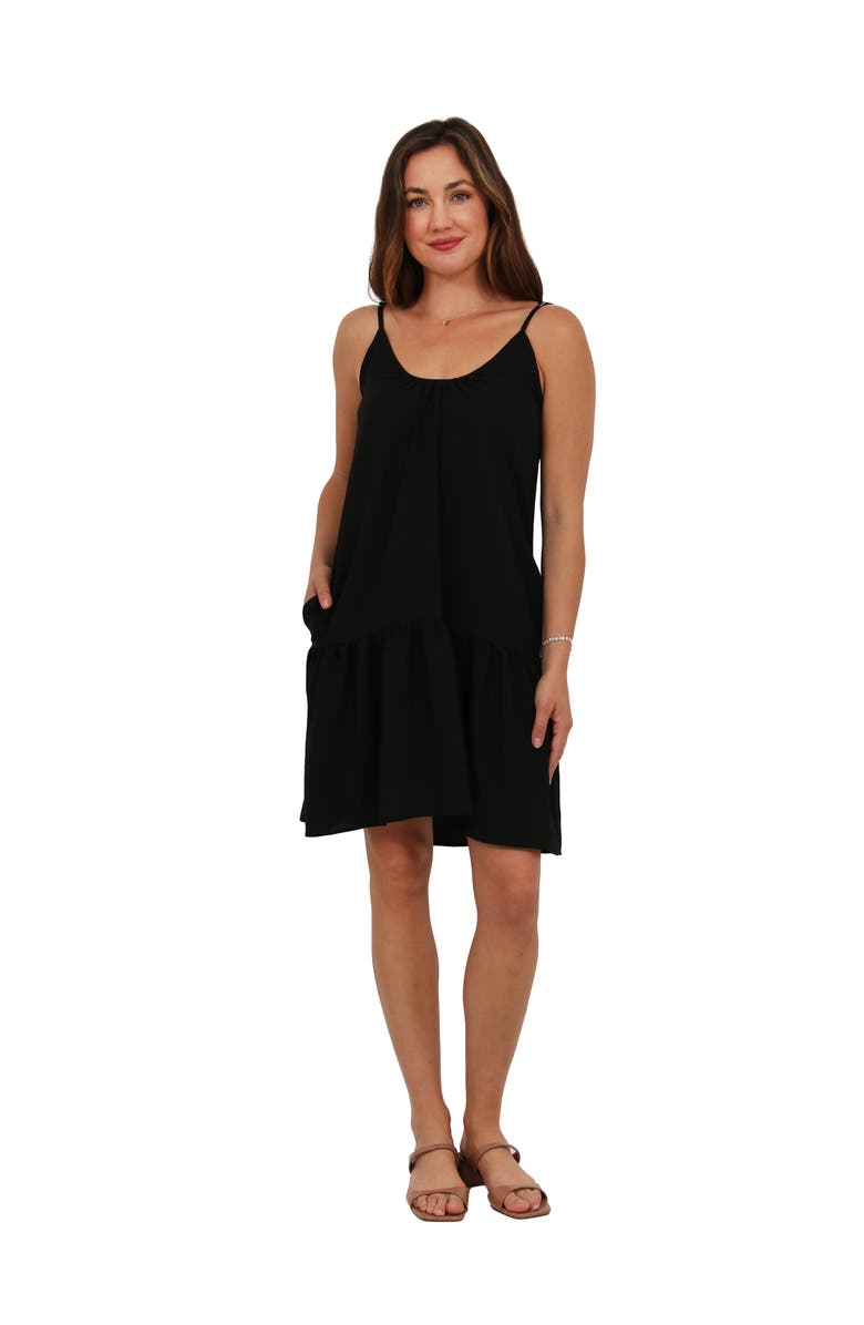 24seven Comfort Apparel Womens Essential Scoop Neck Spaghetti Strap Pocket A-Line Mini Dress, Main, color, Black