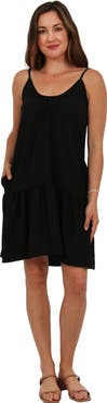 24seven Comfort Apparel Womens Essential Scoop Neck Spaghetti Strap Pocket A-Line Mini Dress