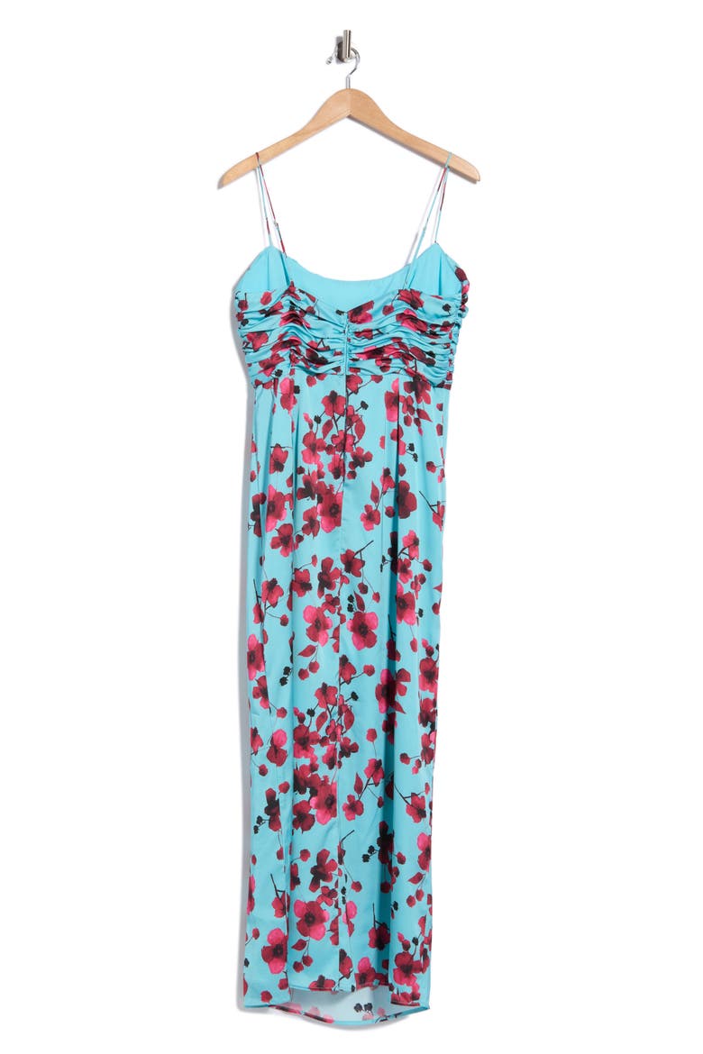 Ruched Floral Midi Dress, Alternate, color, SKY WATERCOLOR FLORAL