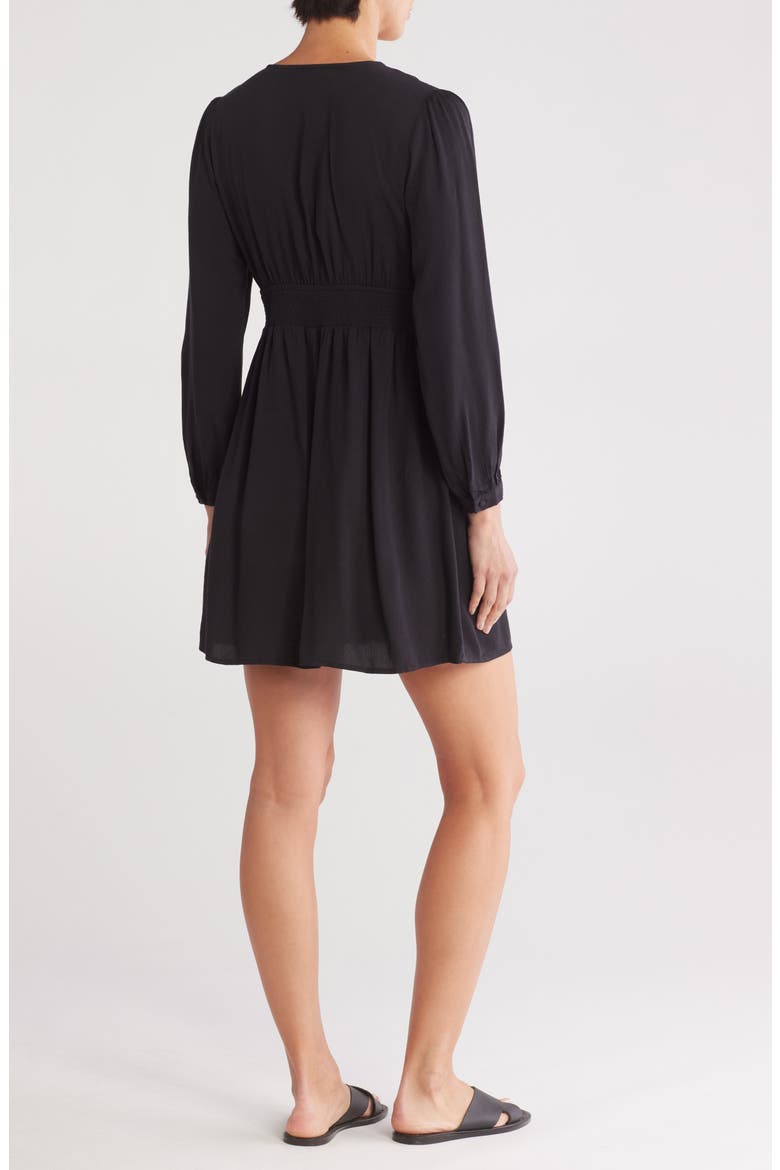 Long Sleeve Button Front Dress, Alternate, color, BLACK