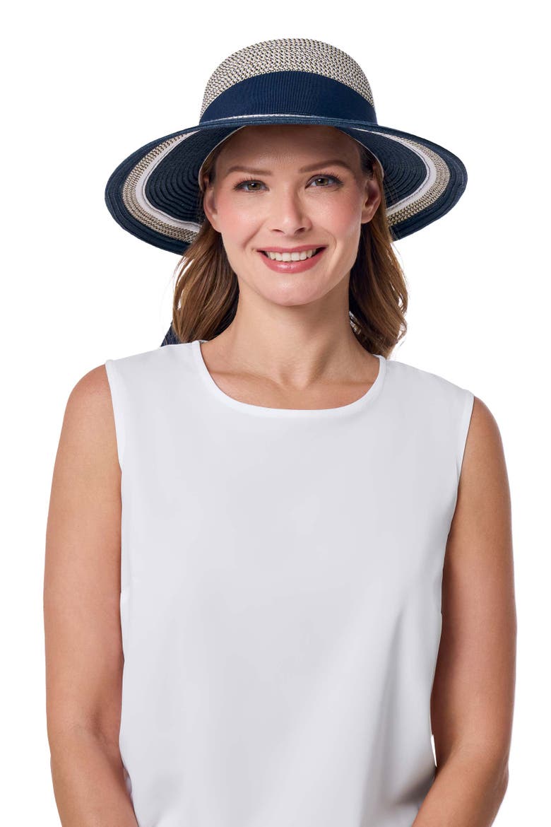 Women's Clara Sun Hat with Ribbon, UPF 50+ Sun Protection, Main, color, Navy/White Colorblock