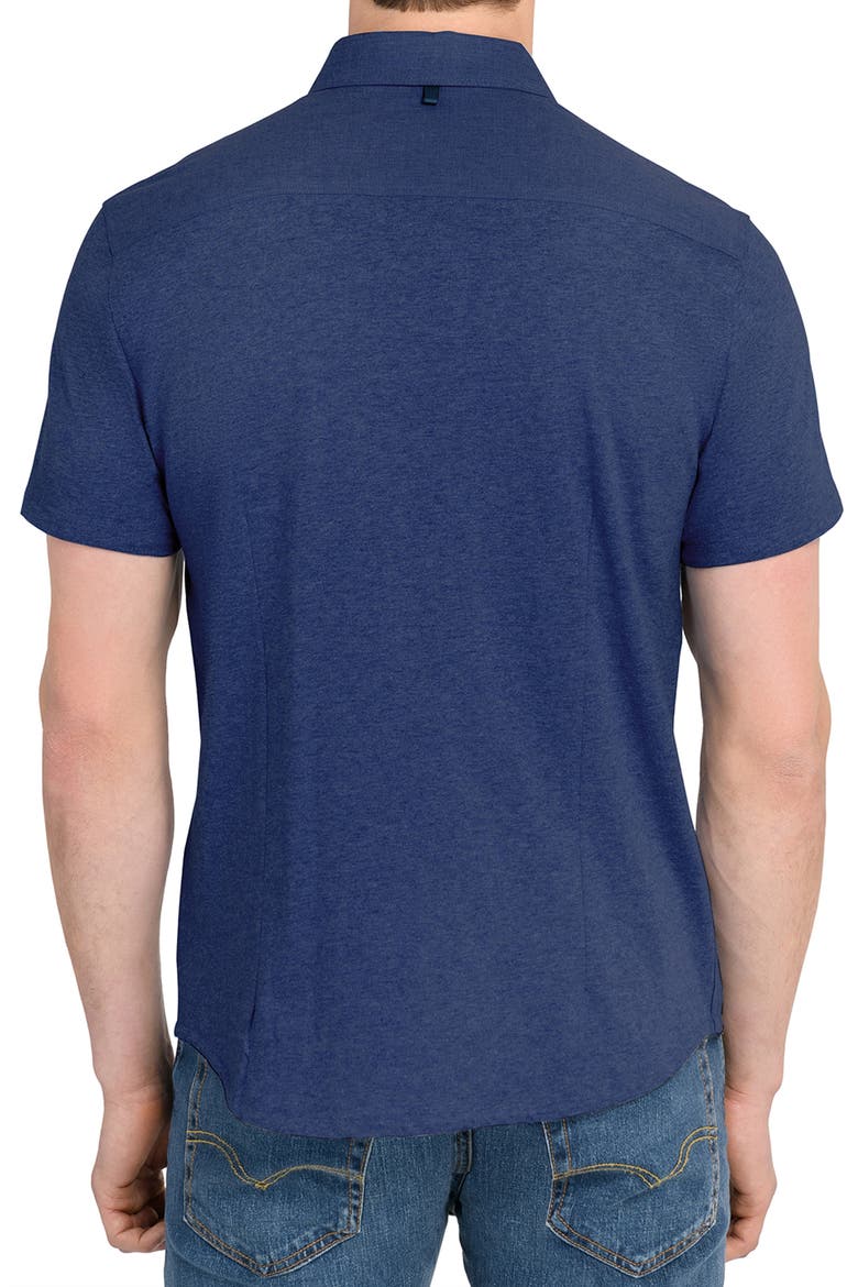 Reworked Slim Fit Solid Short Sleeve Cotton Button-Down Shirt, Alternate, color, NAVY