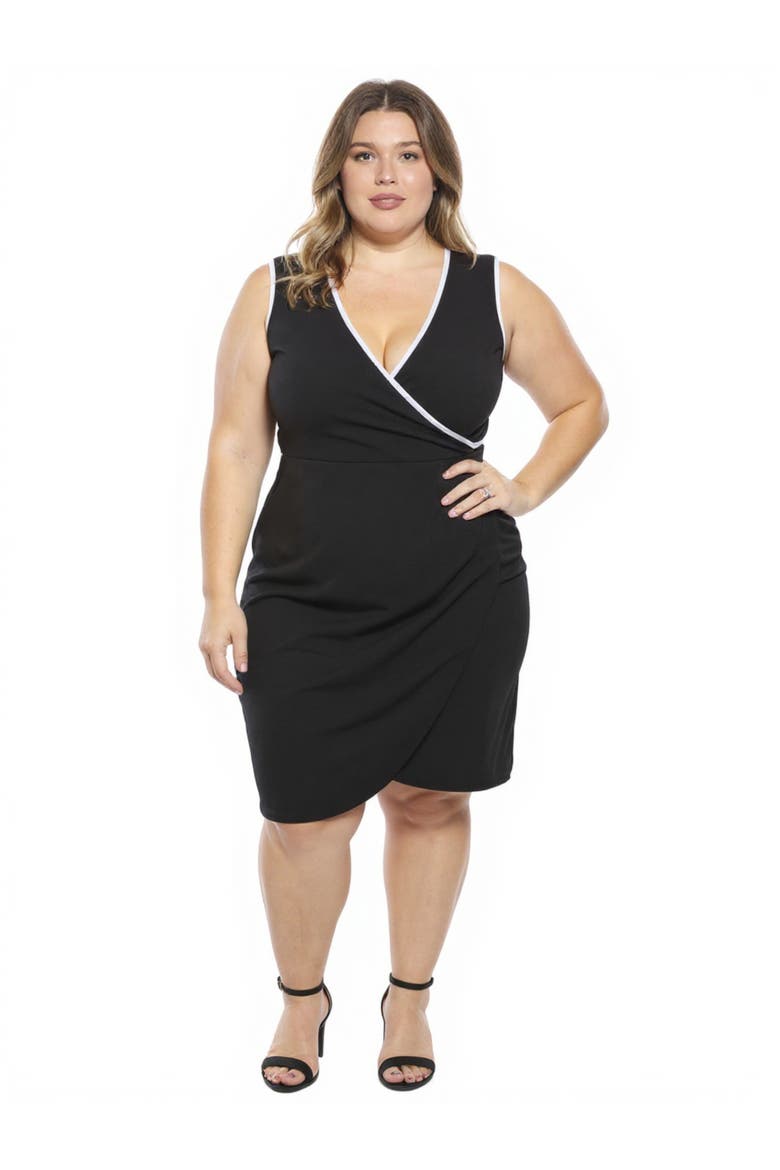 Plus Size V-Neck Sleeveless Faux Wrap Tulip Hemline Midi Dress, Main, color, Black