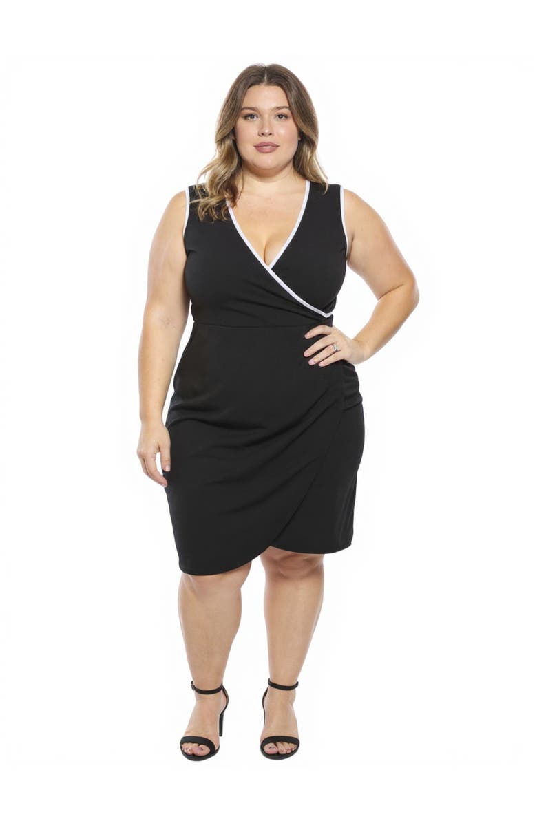 24seven Comfort Apparel Plus Size V-Neck Sleeveless Faux Wrap Tulip Hemline Midi Dress, Main, color, Black