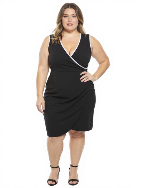 Plus Size V-Neck Sleeveless Faux Wrap Tulip Hemline Midi Dress