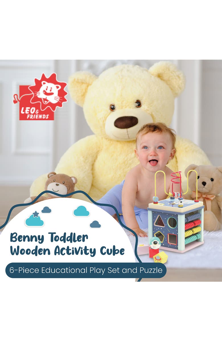 Leo & Friends Toddler Wooden Space Activity Cube, 6-Piece Educational Play Set, and Puzzle, Alternate, color, Purple
