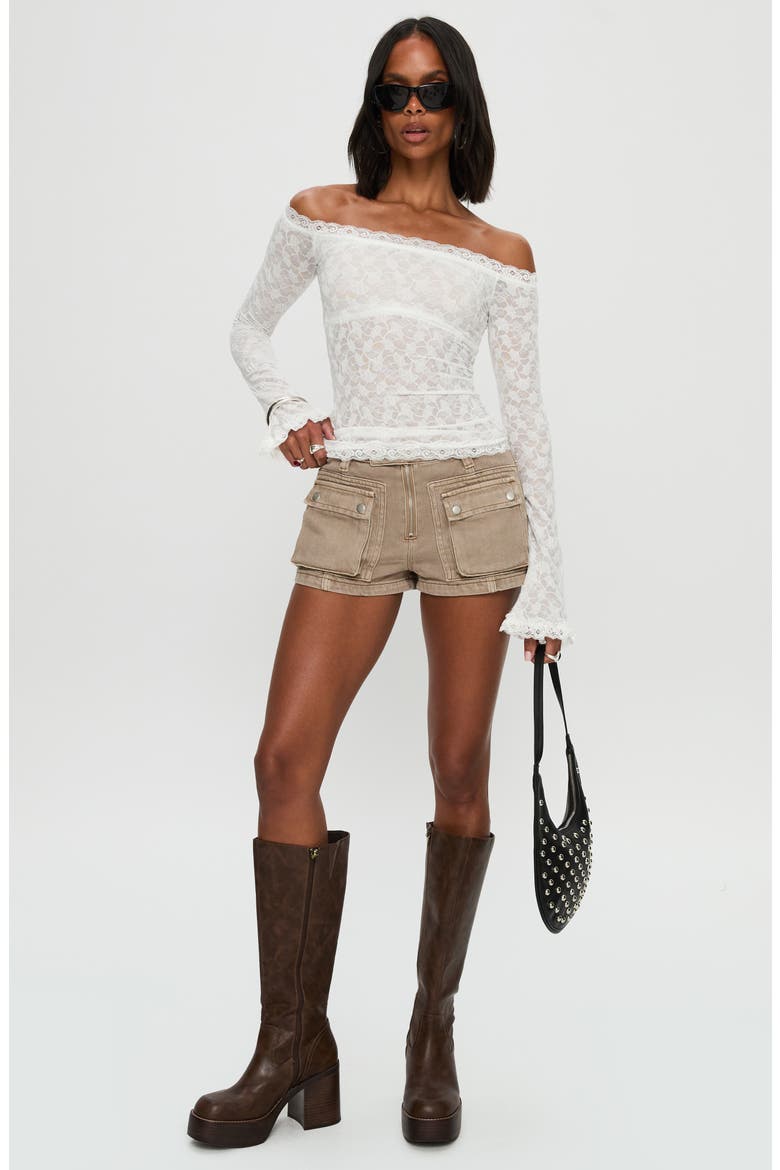 Mochapella Off the Shoulder Lace Shirt, Alternate, color, WHITE